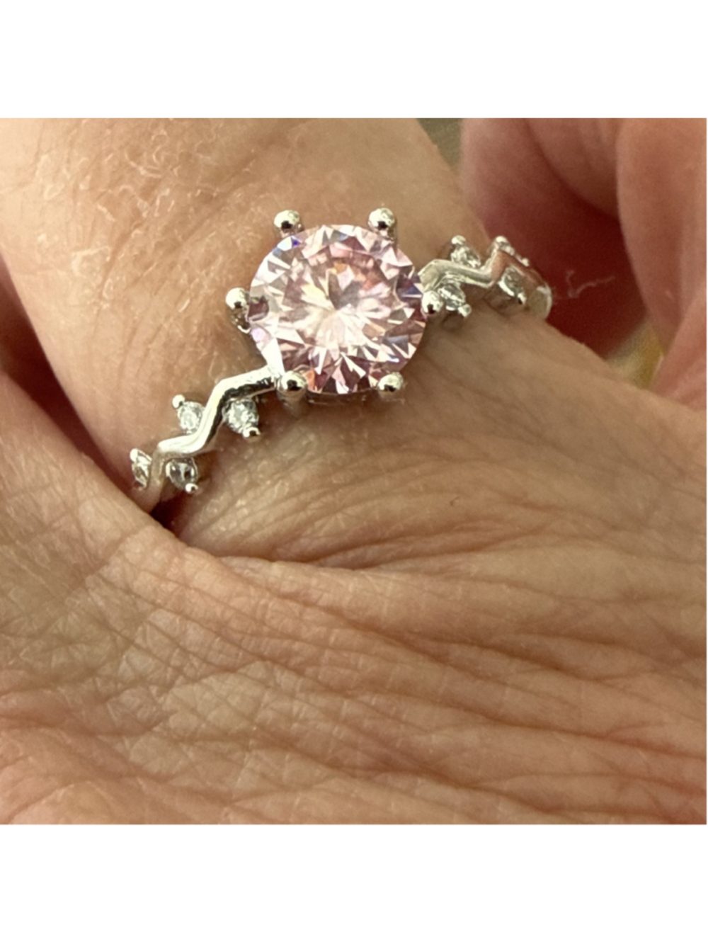 Moissanite Sakura Pink Ring Plating, Engagement Ring For Women - Picture 5 of 5